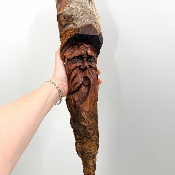 Handmade Other - Vintage Hand Carved Folk Art Tree Bearded Man Face Tree Spirit - 20" Long